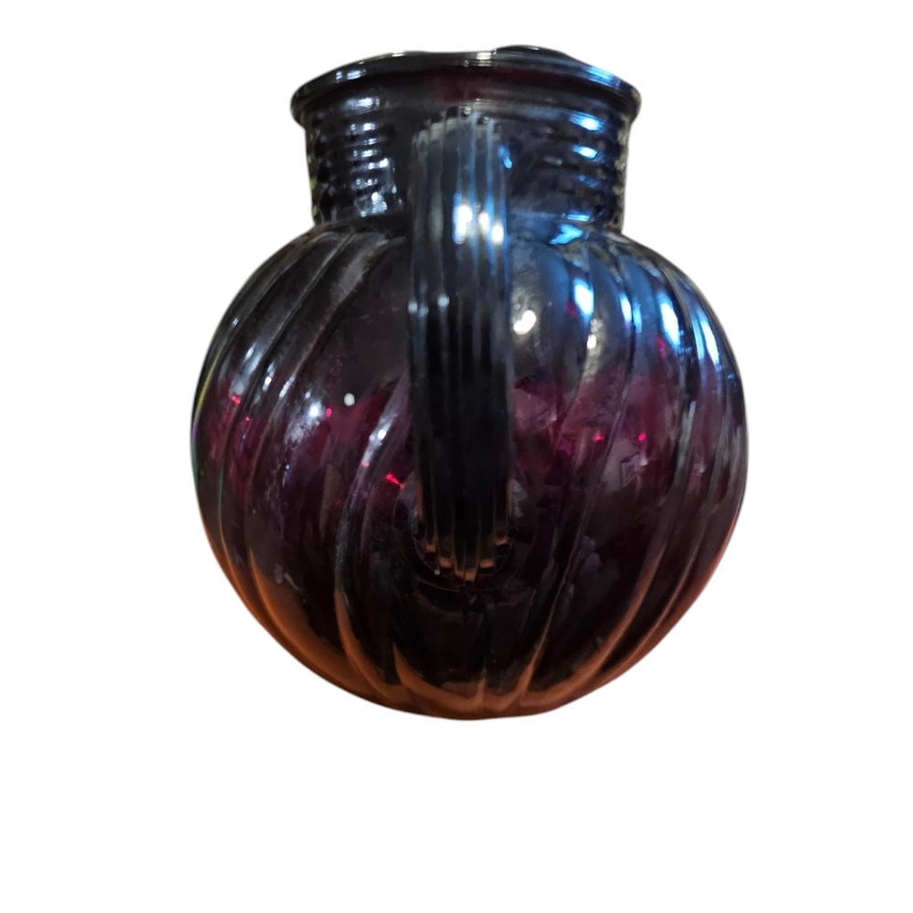 Anchor Hocking Vintage Royal Ruby Tilted Swirl Ball Pitcher - Picture 4 of 5
